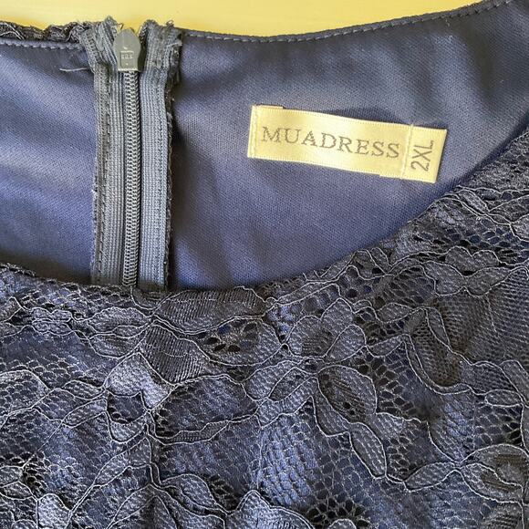 Muadress Women’s Short Sleeve Screw Neck Knee Length Lace Dress size 2XL, Blue - Picture 7 of 10